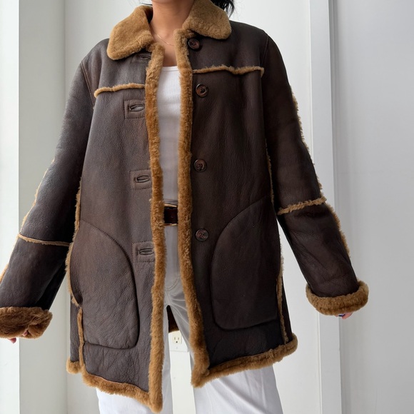Utex Jackets & Blazers - Early 2000s Utex Genuine Leather &amp; Shearling Aviator Coat - Medium